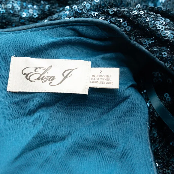 Eliza J Sequin Cowl Neck Sheath‎ Dress in Teal – NWT Size 2 - Picture 4 of 12